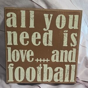 Rustic Football Brown and Cream Wall Decor Sign 8x8